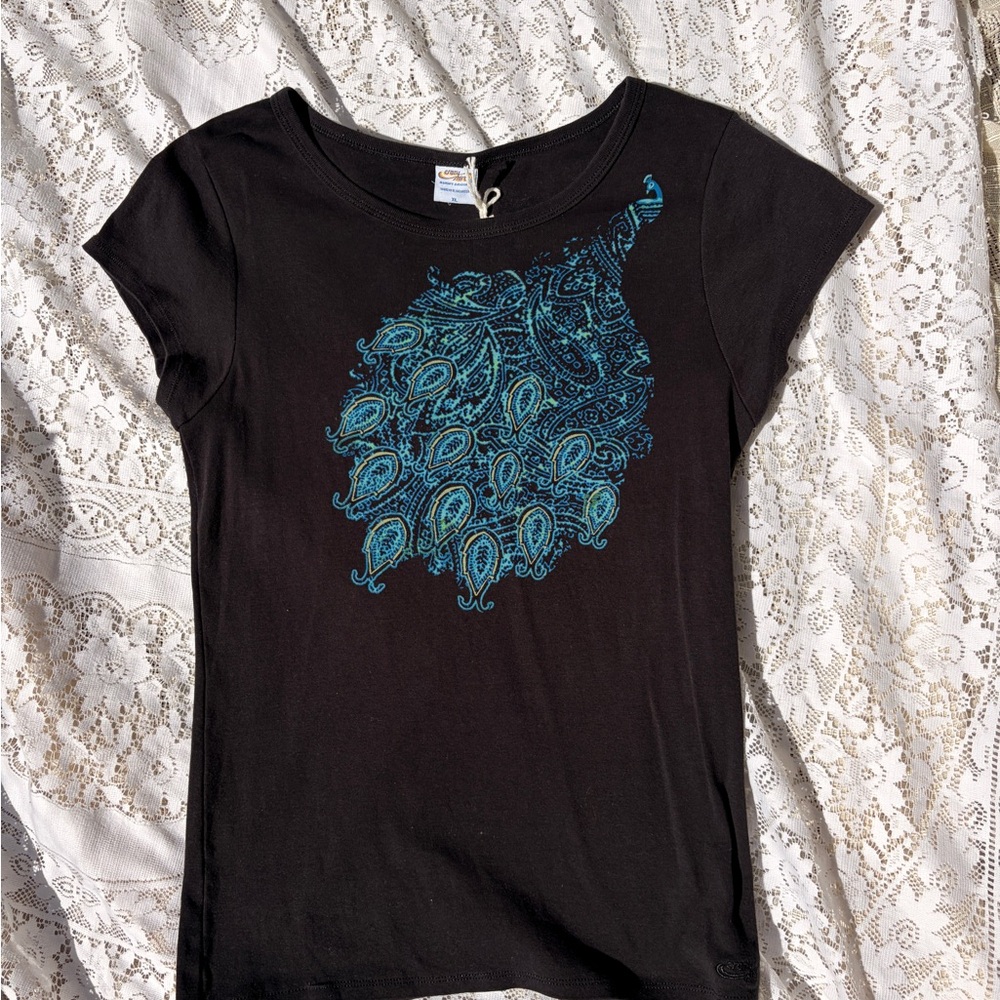 Y2K Peacock Graphic Cotton Tee